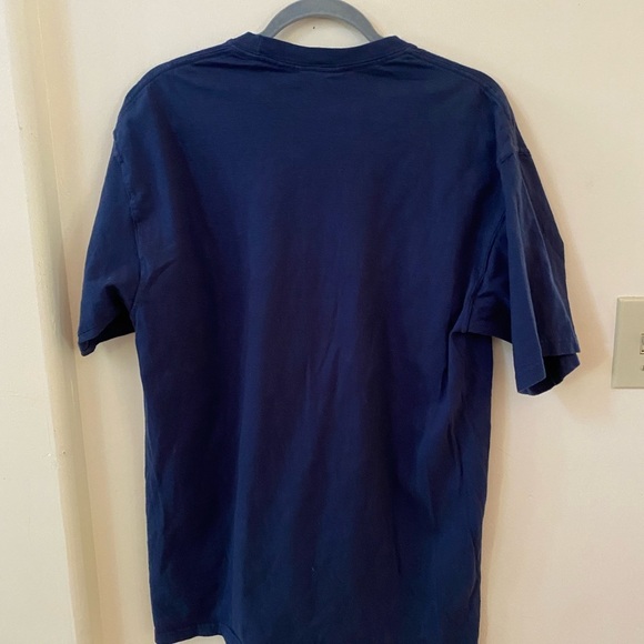 VINTAGE GET YOUR KISSES KICKS ROUTE 66 MENS NAVY BLUE T-SHIRT WITH STRIPE COTTON - Picture 5 of 6